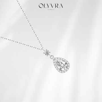 S925 Sterling Silver With Shiny Diamond Water Drop Necklace For Women Light Luxury