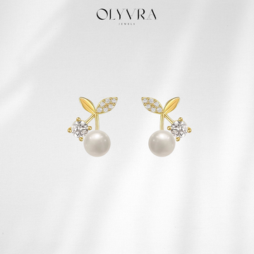 S925 Women's Silver Needle Small Cherry Pearl Stud Earrings