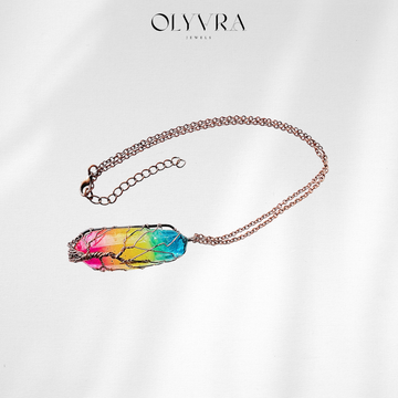Hot Selling Stone Crystal Pillar Tree Of Life Pendant Ins Fashion Necklace