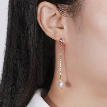 S925 Sterling Silver Ear Line Natural Freshwater Pearl