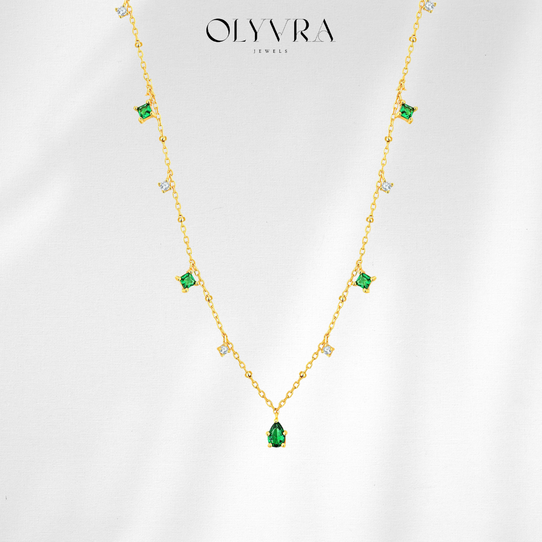 Generous water drop emerald zircon necklace