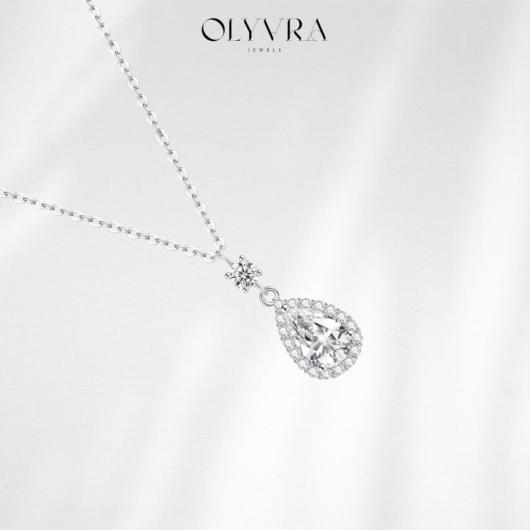 S925 Sterling Silver With Shiny Diamond Water Drop Necklace For Women Light Luxury