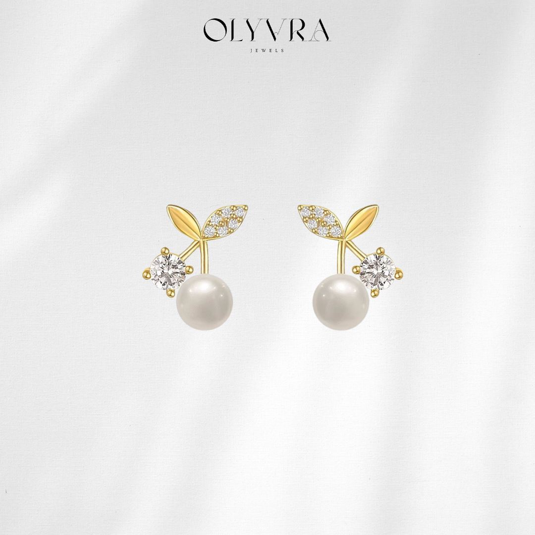 S925 Women's Silver Needle Small Cherry Pearl Stud Earrings