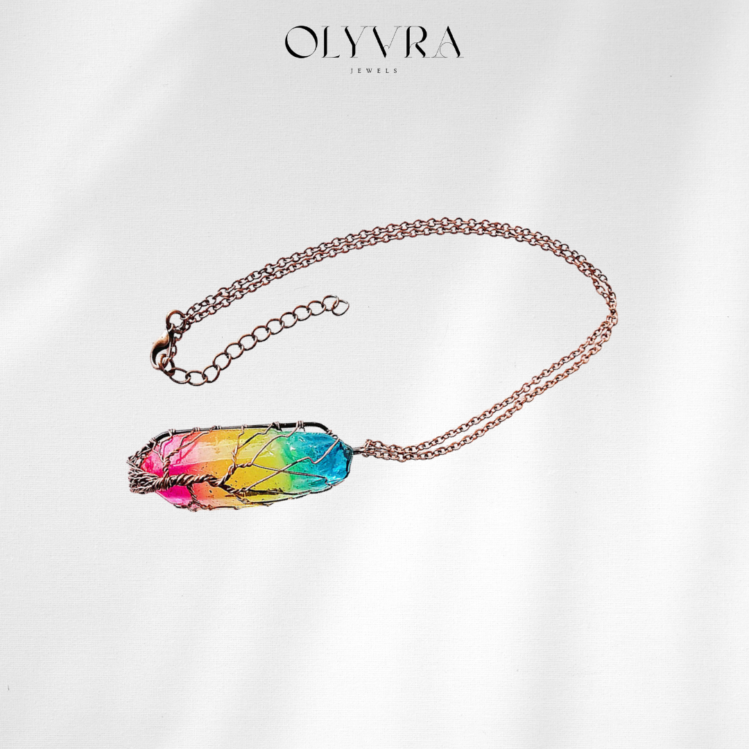 Hot Selling Stone Crystal Pillar Tree Of Life Pendant Ins Fashion Necklace