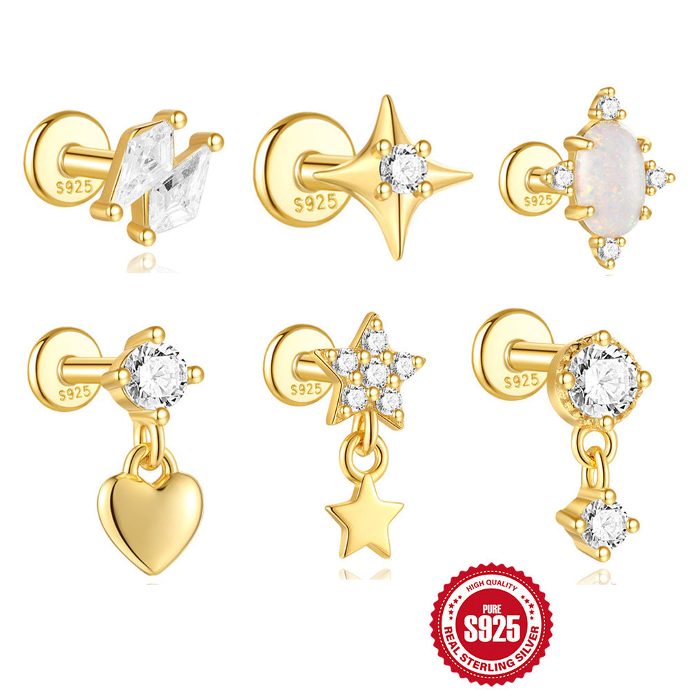 S925 Sterling Silver Shiny Diamond-encrusted Opal Zircon Earrings