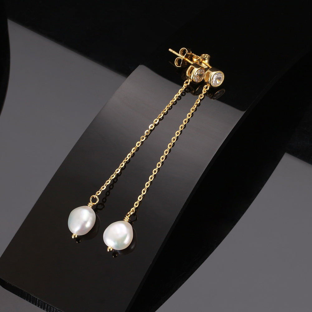 S925 Sterling Silver Ear Line Natural Freshwater Pearl