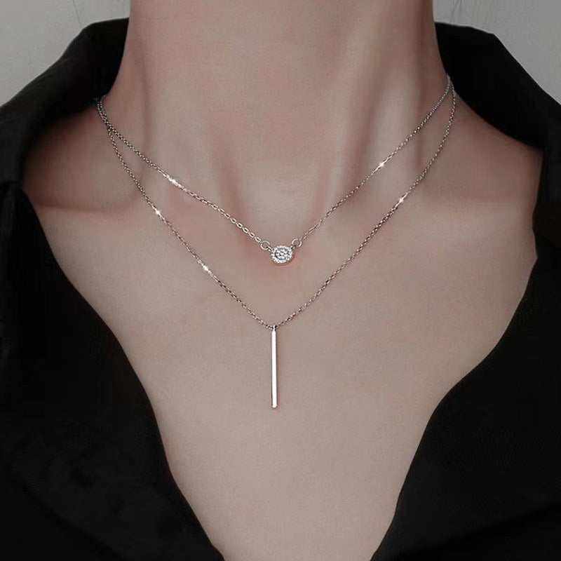 Stella Dual Chain Zircon Pendant Necklace